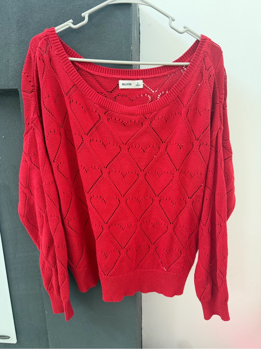 Women's Hollister Easy Heart Pattern Off-the-Shoulder Sweater